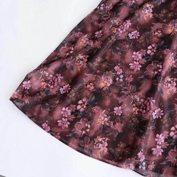 Vintage Maroon Floral Short Sleeve Flowy Midi Dress - Picture 9 of 14